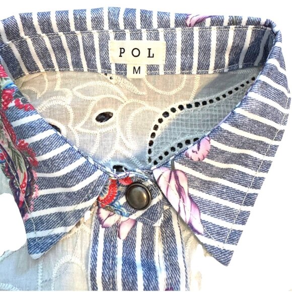 POL Women's Striped Paisley Floral Lace Button Up Shirt Size Medium Boho - Picture 4 of 10
